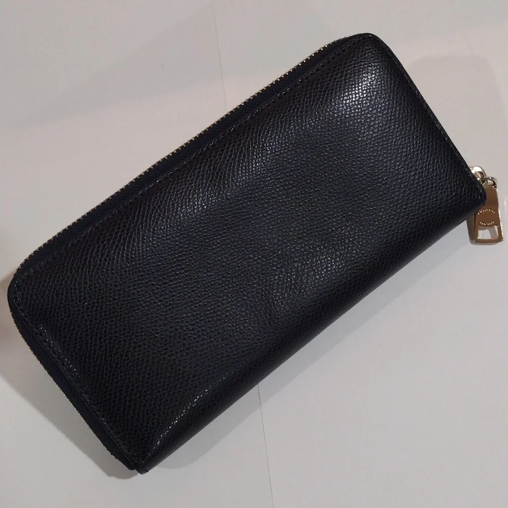 Authentic Coach Navy & Blue Crossgrain Zip-Around Wallet – Gold Logo Leather